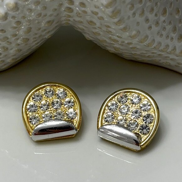 LANVIN PARIS VINTAGE RHINESTONE CLIP EARRINGS - Picture 1 of 11